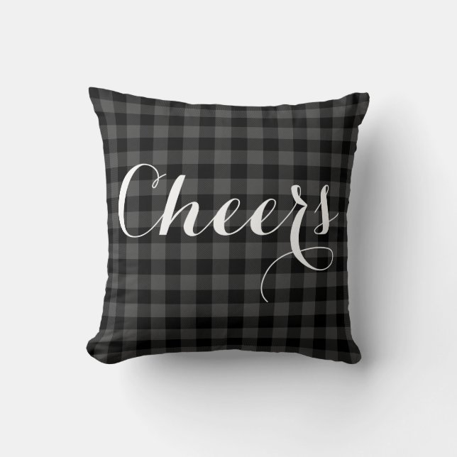Rustic grey black buffalo plaid - holiday Cheers Throw Pillow (Front)