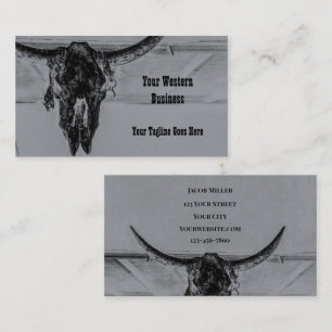Rustic Grey Black Western Cow Skull Business Card