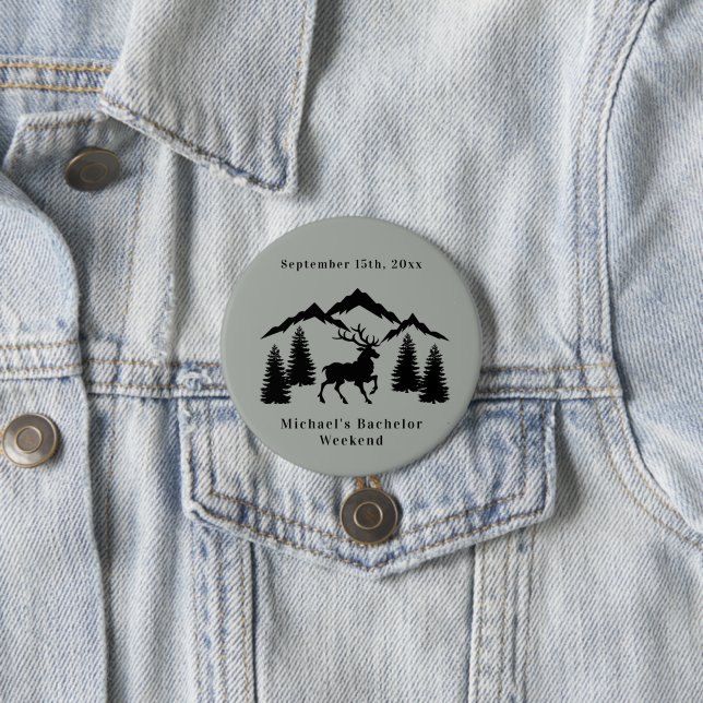 Rustic Grey Buck Hunting Bachelor Weekend 3 Inch Round Button (In Situ)