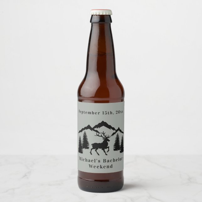 Rustic Grey Buck Hunting Bachelor Weekend Beer Bottle Label (Front)