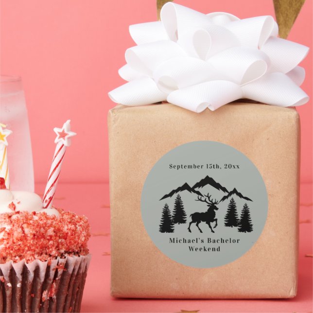 Rustic Grey Buck Hunting Bachelor Weekend Classic Round Sticker (Party)