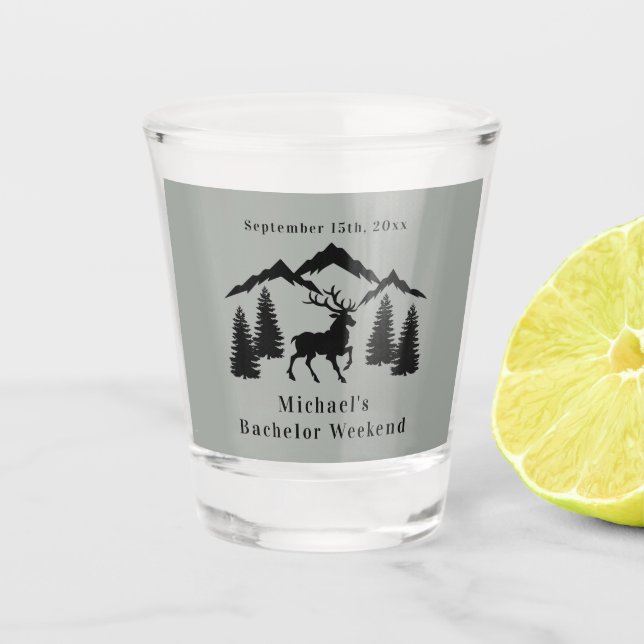 Rustic Grey Buck Hunting Bachelor Weekend Shot Glass (Front)