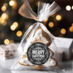 Rustic Grey Buffalo Check Christmas Gift Tags<br><div class="desc">Affordable custom printed round sticker Christmas gift tags personalized with your family name or other text. This rustic modern holiday design features distressed MERRY CHRISTMAS lettering on a grey and black buffalo check plaid background. Use the design tools to choose any background colour and edit text fonts and colours to...</div>