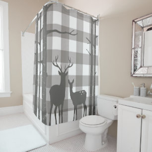 Rustic Grey Buffalo Plaid Checkers Deer & Birch