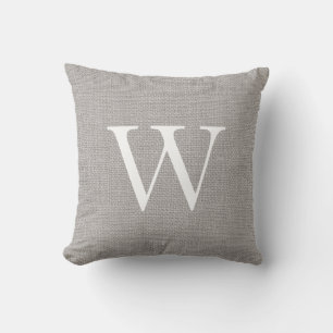 Rustic Grey Burlap Monogram Throw Pillow