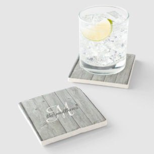 Rustic Grey Country Barn Monogram Family Name  Stone Coaster