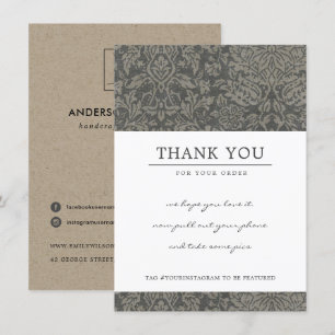 RUSTIC GREY DAMASK PATTERN CORPORATE BUSINESS LOGO THANK YOU CARD