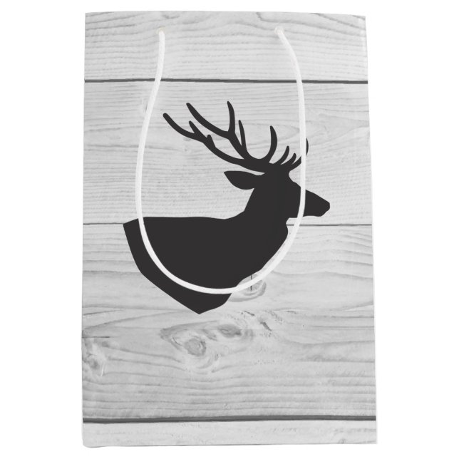 Rustic Grey Deer Silhouette & White Wood Medium Gift Bag (Front)