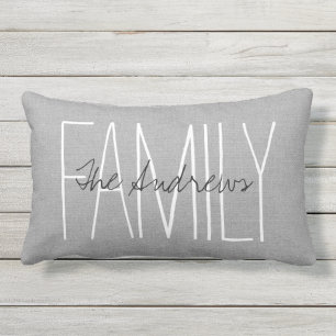 Rustic Grey Family Monogram Lumbar Pillow