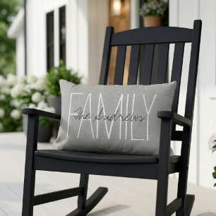 Rustic Grey Family Monogram Lumbar Pillow