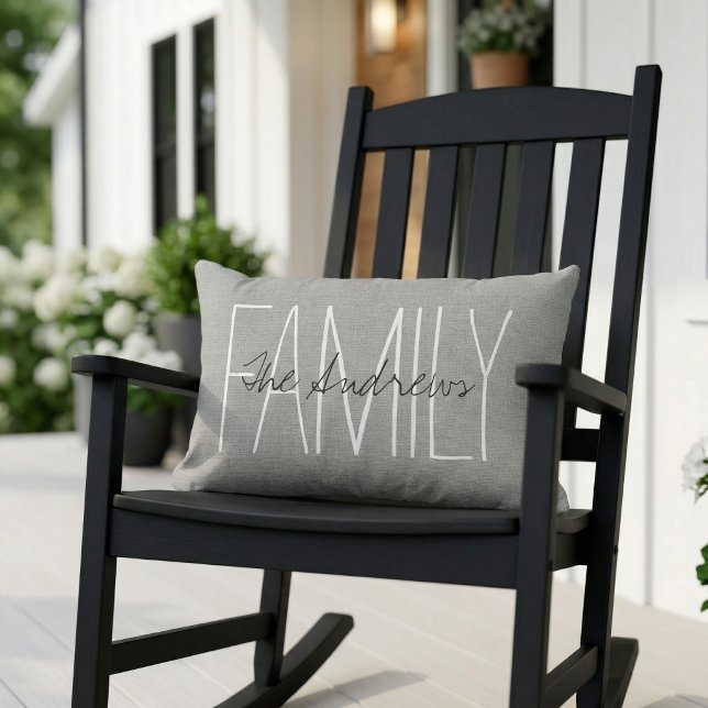 Rustic Grey Family Monogram Lumbar Pillow (Creator Uploaded)
