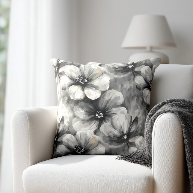 Rustic Grey Floral Throw Pillow (Creator Uploaded)