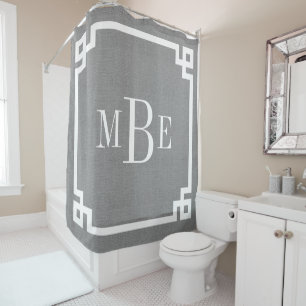 Rustic Grey Greek Key Border Monogram   Farmhouse