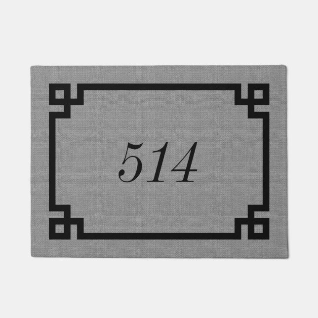 Rustic Grey Greek Key Personalized Address Number Doormat (Front)