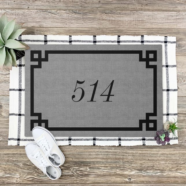 Rustic Grey Greek Key Personalized Address Number Doormat (Creator Uploaded)