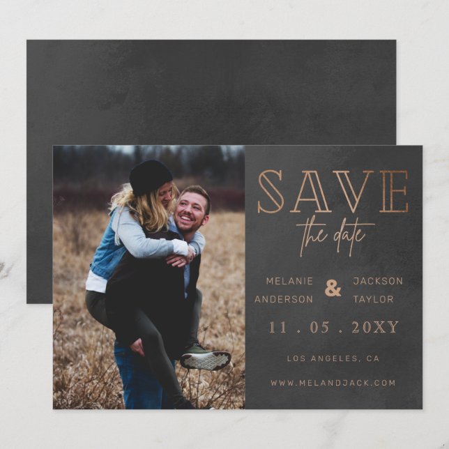 Rustic Grey Handwritten Photo Save the Date (Front/Back)