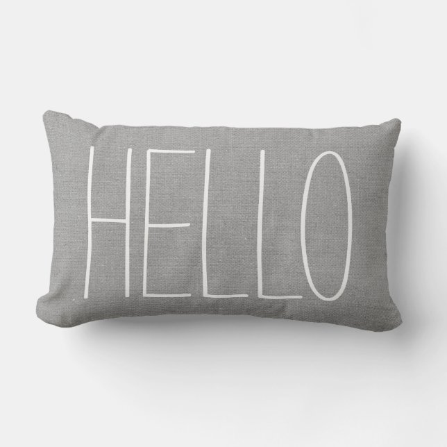 Rustic Grey Hello Lumbar Pillow (Front)