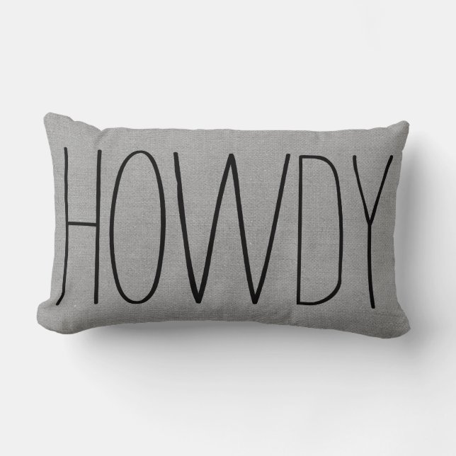 Rustic Grey Howdy Lumbar Pillow (Front)