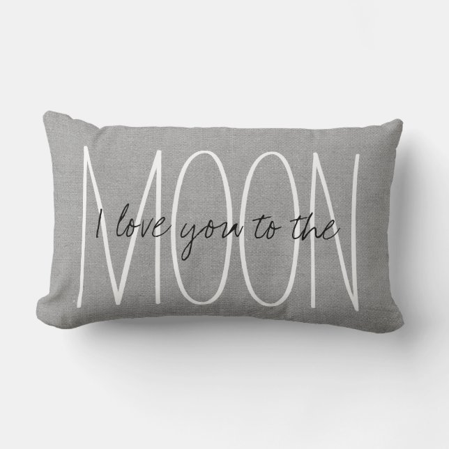 Rustic Grey I Love You to the Moon Lumbar Pillow (Front)