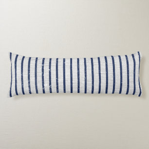 Rustic Grey Linen & Navy Blue Stripes Pattern Body Pillow