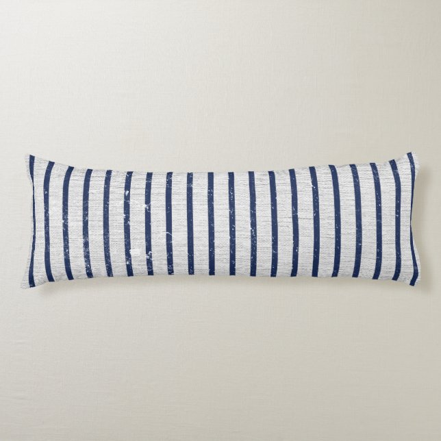 Rustic Grey Linen & Navy Blue Stripes Pattern  Body Pillow (Front)