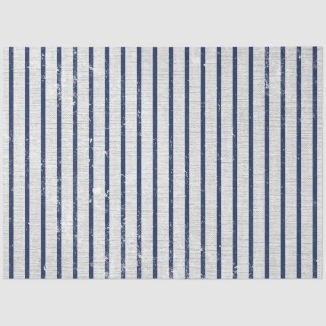 Rustic Grey Linen & Navy Blue Stripes Pattern  Tissue Paper (Front)