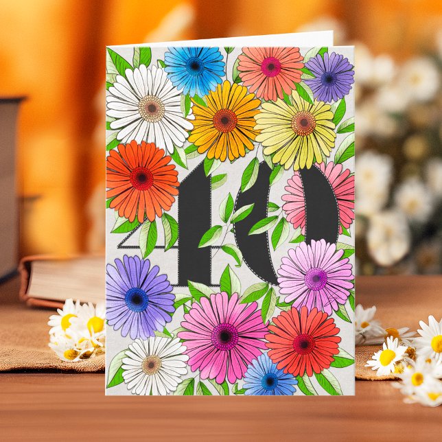 Rustic Grey Personalized 40th Birthday Floral Card (Creator Uploaded)