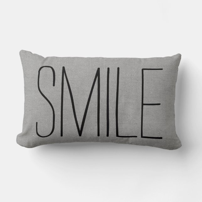 Rustic Grey Smile Lumbar Pillow (Front)
