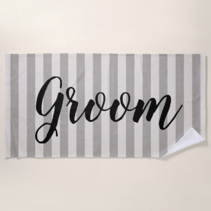Rustic Grey Stripes Groom Beach Towel