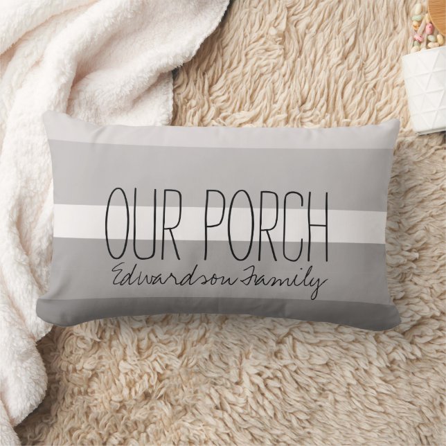 Rustic grey stripes Porch script family name Lumbar Pillow (Blanket)