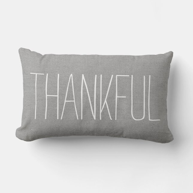 Rustic Grey Thankful Lumbar Pillow (Front)