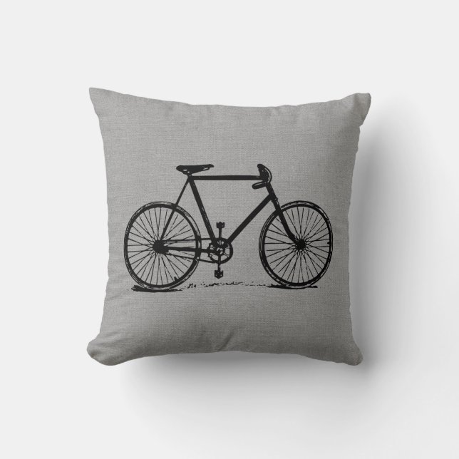 Rustic Grey Vintage Bicycle Throw Pillow (Front)