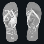 Rustic Grey Vintage Octopus Monogram Flip Flops<br><div class="desc">Custom printed flip flop sandals with a rustic nautical vintage octopus illustration and your custom monogram or other text. Click Customize It to change text fonts and colours or add your own images to create a unique one of a kind design!</div>