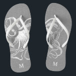 Rustic Grey Vintage Octopus Monogram Flip Flops<br><div class="desc">Custom printed flip flop sandals with a rustic nautical vintage octopus illustration and your custom monogram or other text. Click Customize It to change text fonts and colours or add your own images to create a unique one of a kind design!</div>