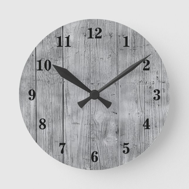 Rustic Grey Weathered Barn Wood Boards Round Clock (Front)