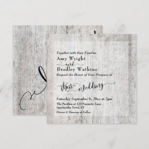 Rustic Grey Weathered Wood Square Option Wedding Invitation