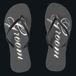 Rustic grey wedding flip flops for bride and groom<br><div class="desc">Rustic wedding flip flops for groom and bride or guests. Custom strap colour for him and her / men and women. Customizable grey / grey background colour and personalizable with name initials ormonogram. Modern black and white his and hers wedge sandals with stylish script calligraphy typography. Cute party favour for...</div>