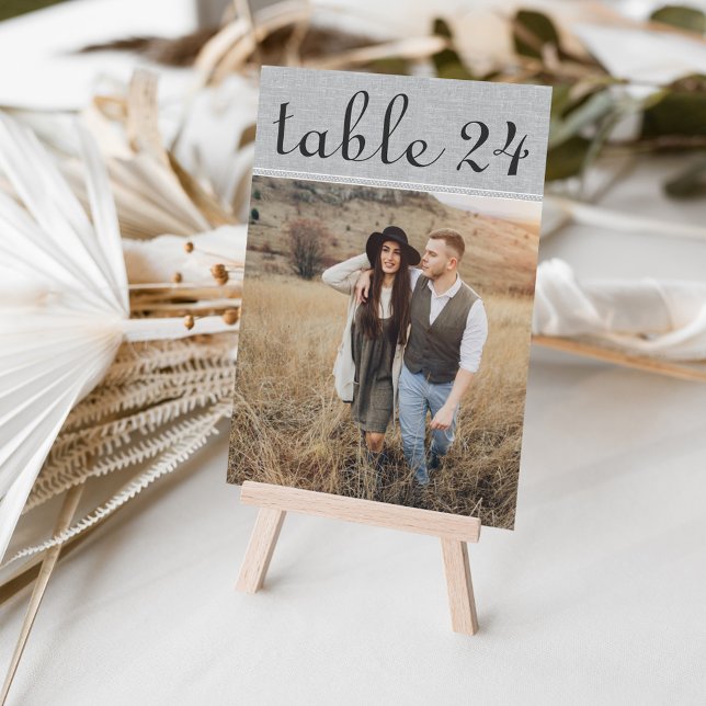 Rustic Grey Wedding Photo Table Number Card (Creator Uploaded)