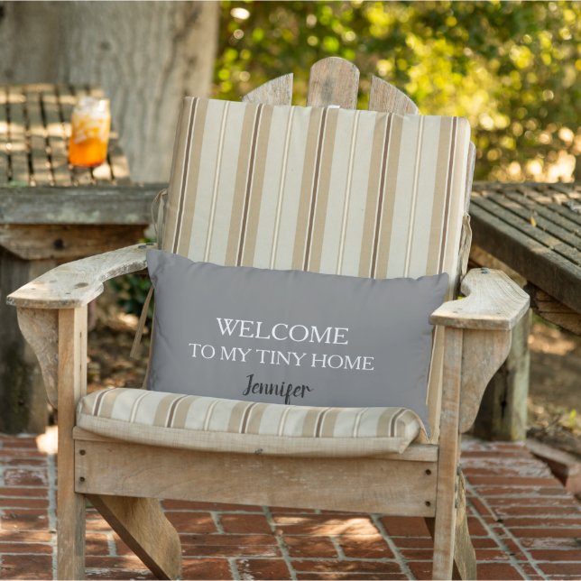 Rustic grey Welcome to my Tiny Home monogrammed Lumbar Pillow (Chair)