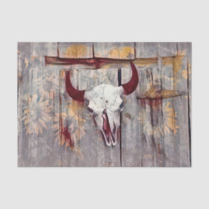 Rustic Grey Western Bull Skull Yellow Sunflowers Tissue Paper