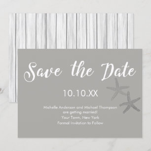 Rustic Grey White Beach Starfish Save the Date Invitation