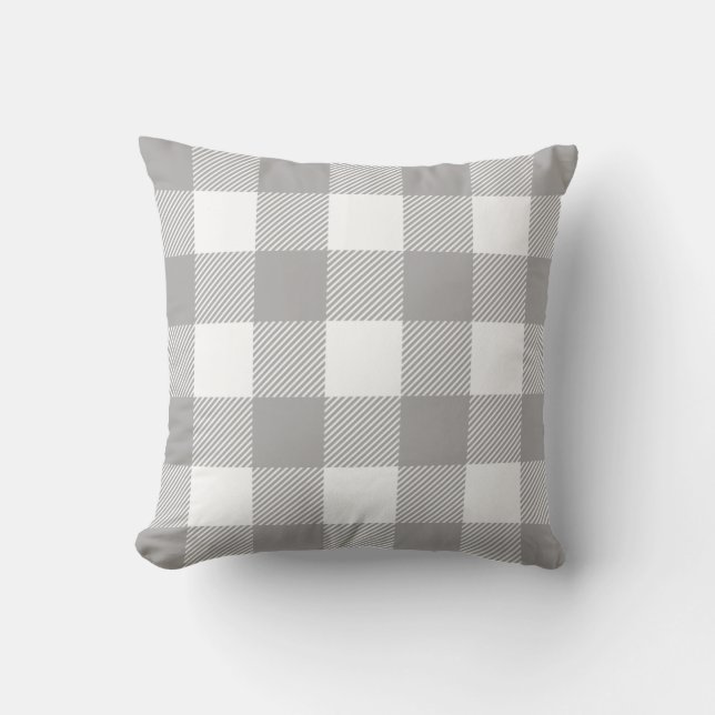 Rustic Grey White Buffalo Plaid Check Throw Pillow (Front)