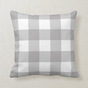 Rustic Grey White Buffalo Plaid Check Throw Pillow