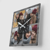 Rustic Grey Wood 4 Pictures Family Photo Collage Square Wall Clock (Angle)