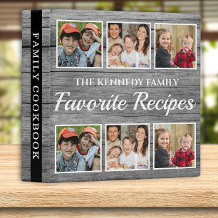 Rustic Grey Wood 6 Photo Family Recipes Cookbook   Binder