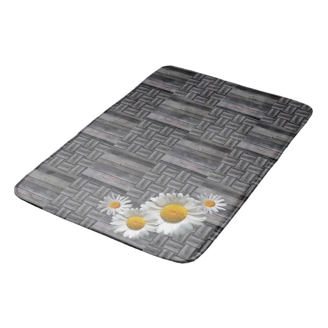 Rustic Grey Wood and Daisy Bath Mat (Angled)