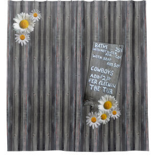 Rustic Grey Wood and Daisy Shower Curtain