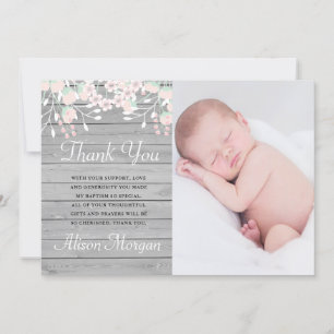 Rustic grey wood blush floral thank you card