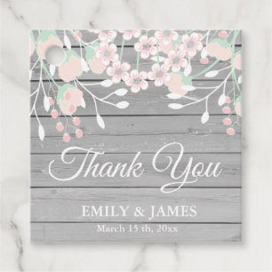 Rustic grey wood blush floral wedding favour tags