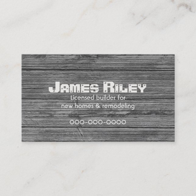 rustic grey wood grain background business card (Front)